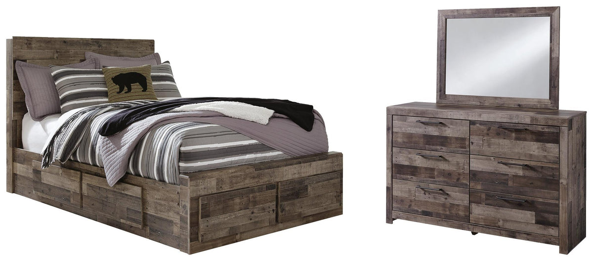 Derekson  Panel Bed With 6 Storage Drawers With Mirrored Dresser