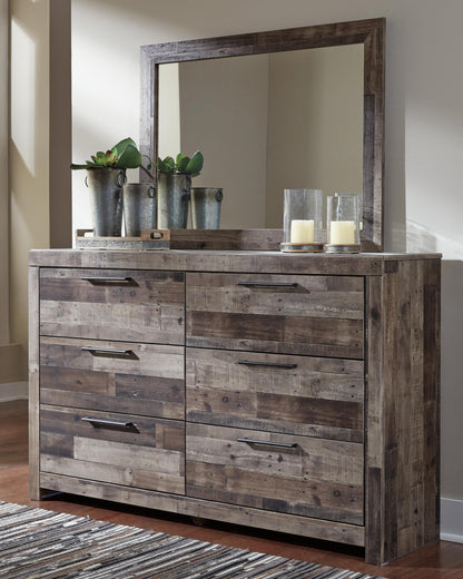 Derekson  Panel Bed With 6 Storage Drawers With Mirrored Dresser