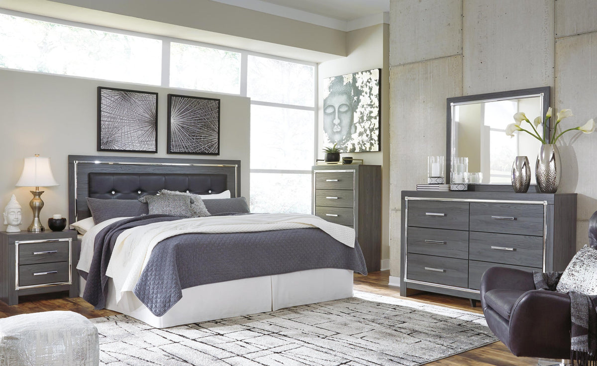 Lodanna /California King Upholstered Panel Headboard Bed With Mirrored Dresser