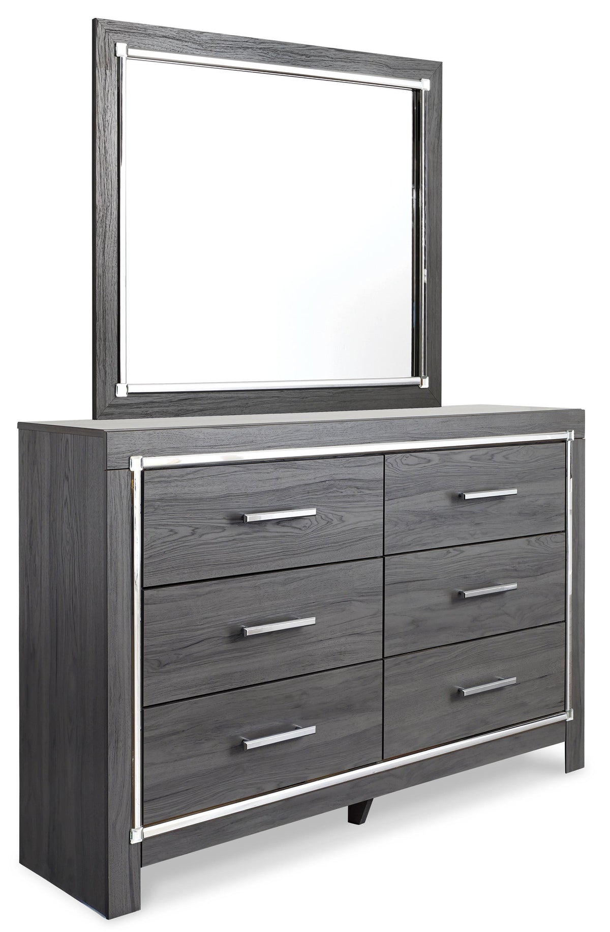Lodanna /California King Upholstered Panel Headboard Bed With Mirrored Dresser