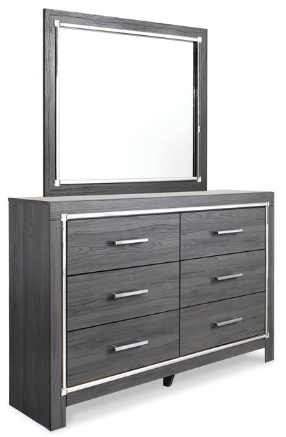 Lodanna /California King Upholstered Panel Headboard Bed With Mirrored Dresser