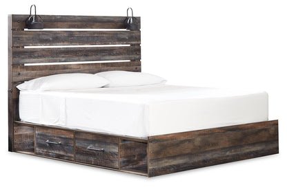 Drystan  Panel Bed With 2 Storage Drawers With Mirrored Dresser