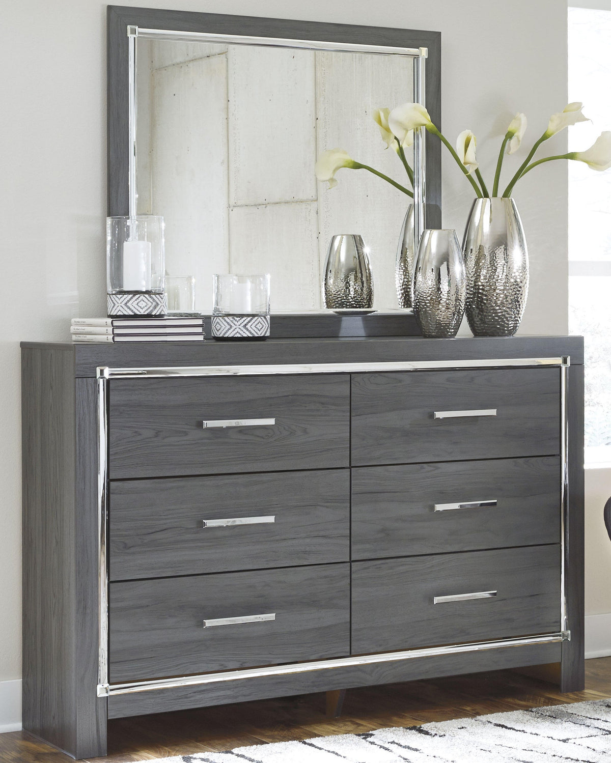 Lodanna  Panel Bed With 2 Storage Drawers, Dresser, Mirror And Nightstand