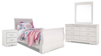 Anarasia  Sleigh Bed With Mirrored Dresser And Nightstand