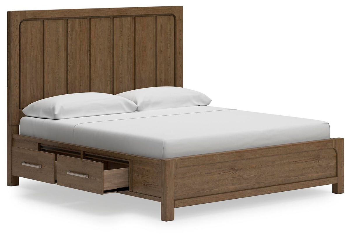 Cabalynn  Panel Bed With Storage With Mirrored Dresser