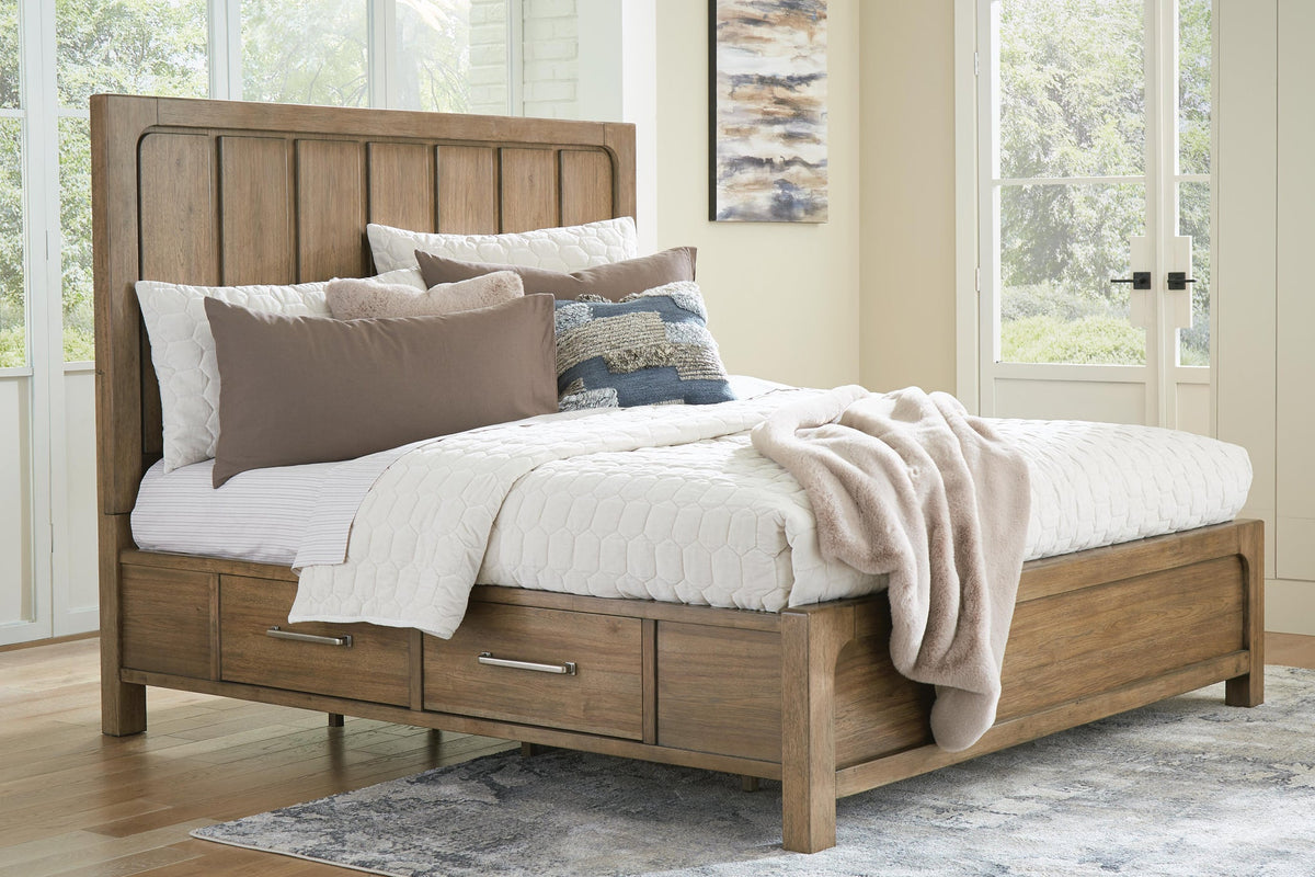 Cabalynn  Panel Bed With Storage With Mirrored Dresser