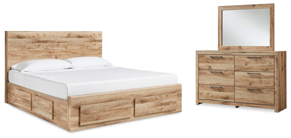 Hyanna  Panel Storage Bed With 2 Under Bed Storage Drawers, Dresser And Mirror