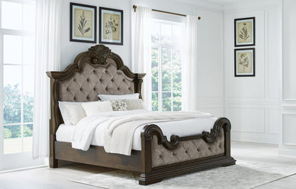 Maylee  Upholstered Bed With Mirrored Dresser