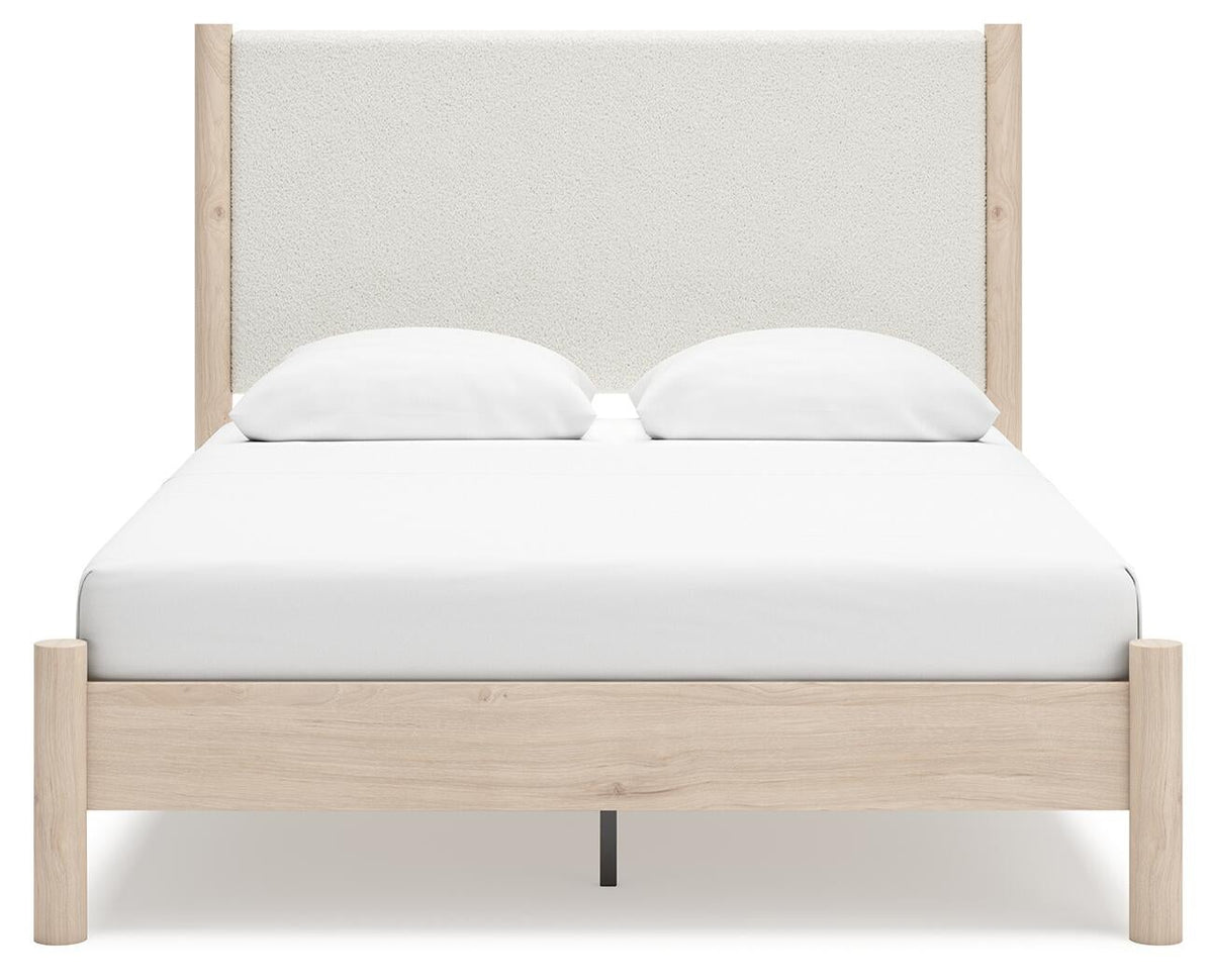 Cadmori  Upholstered Panel Bed With Mirrored Dresser