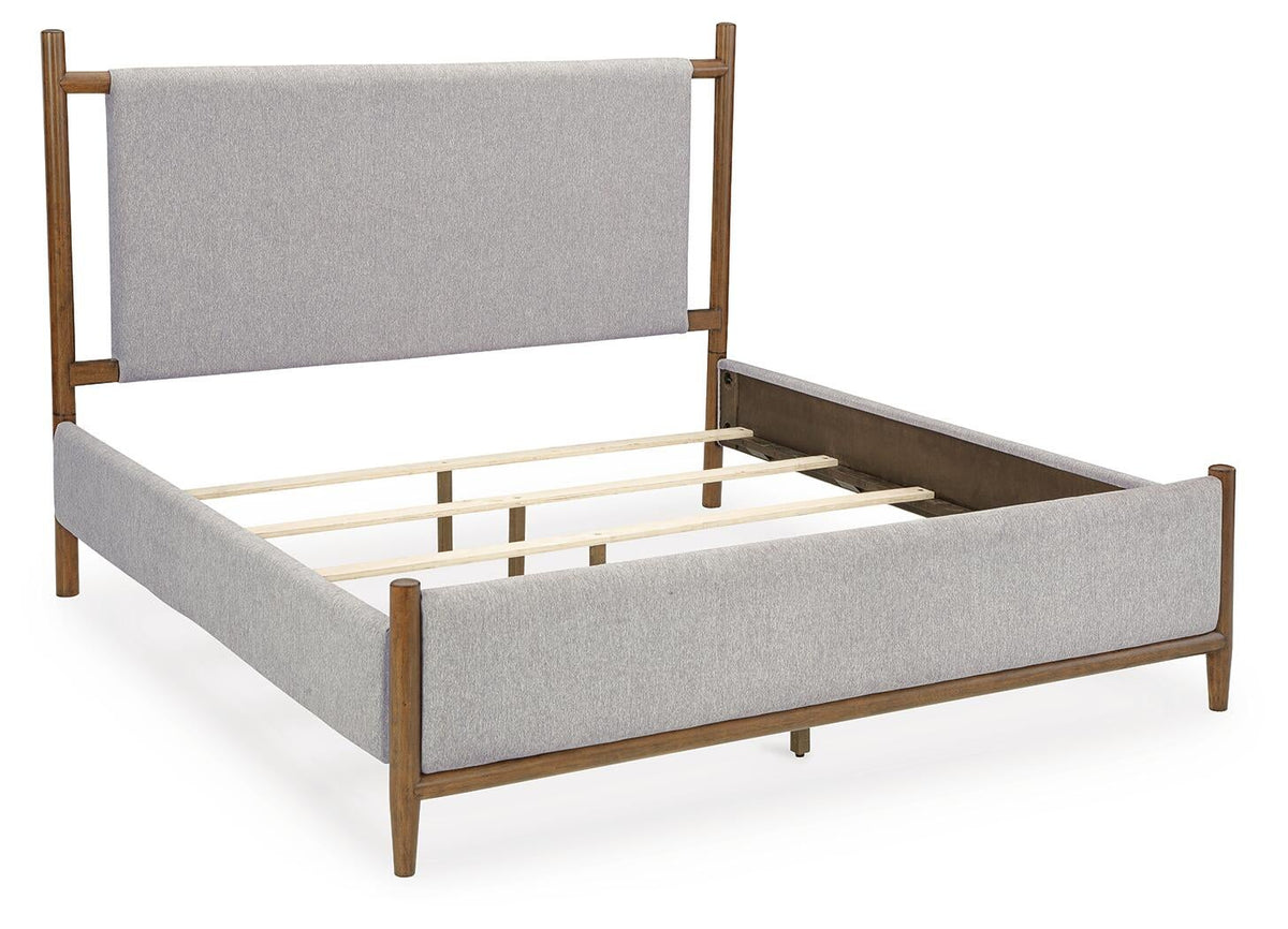 Lyncott California  Upholstered Bed With Mirrored Dresser And Nightstand