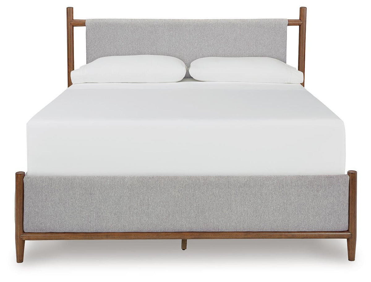 Lyncott California  Upholstered Bed With Mirrored Dresser And Nightstand