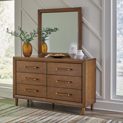 Lyncott California  Upholstered Bed With Mirrored Dresser And Nightstand