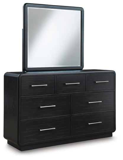 Rowanbeck  Upholstered Panel Bed, Dresser, Mirror And Nightstand