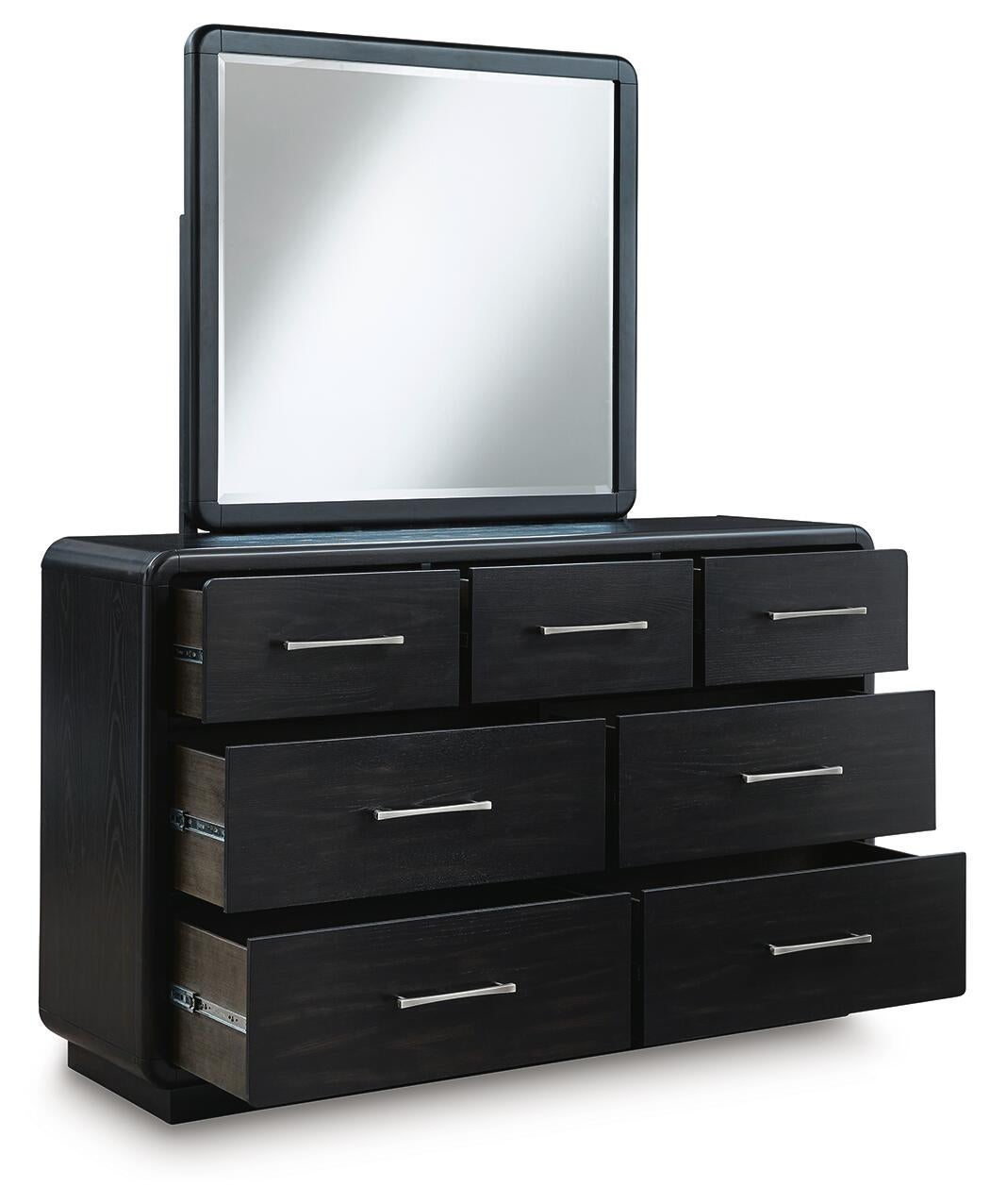 Rowanbeck  Upholstered Panel Bed, Dresser, Mirror And Nightstand