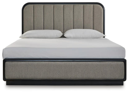 Rowanbeck  Upholstered Panel Bed, Dresser, Mirror And Nightstand