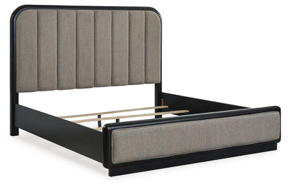 Rowanbeck  Upholstered Panel Bed, Dresser, Mirror And Nightstand