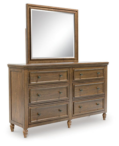 Sturlayne  Upholstered Panel Bed, Dresser, Mirror And Nightstand
