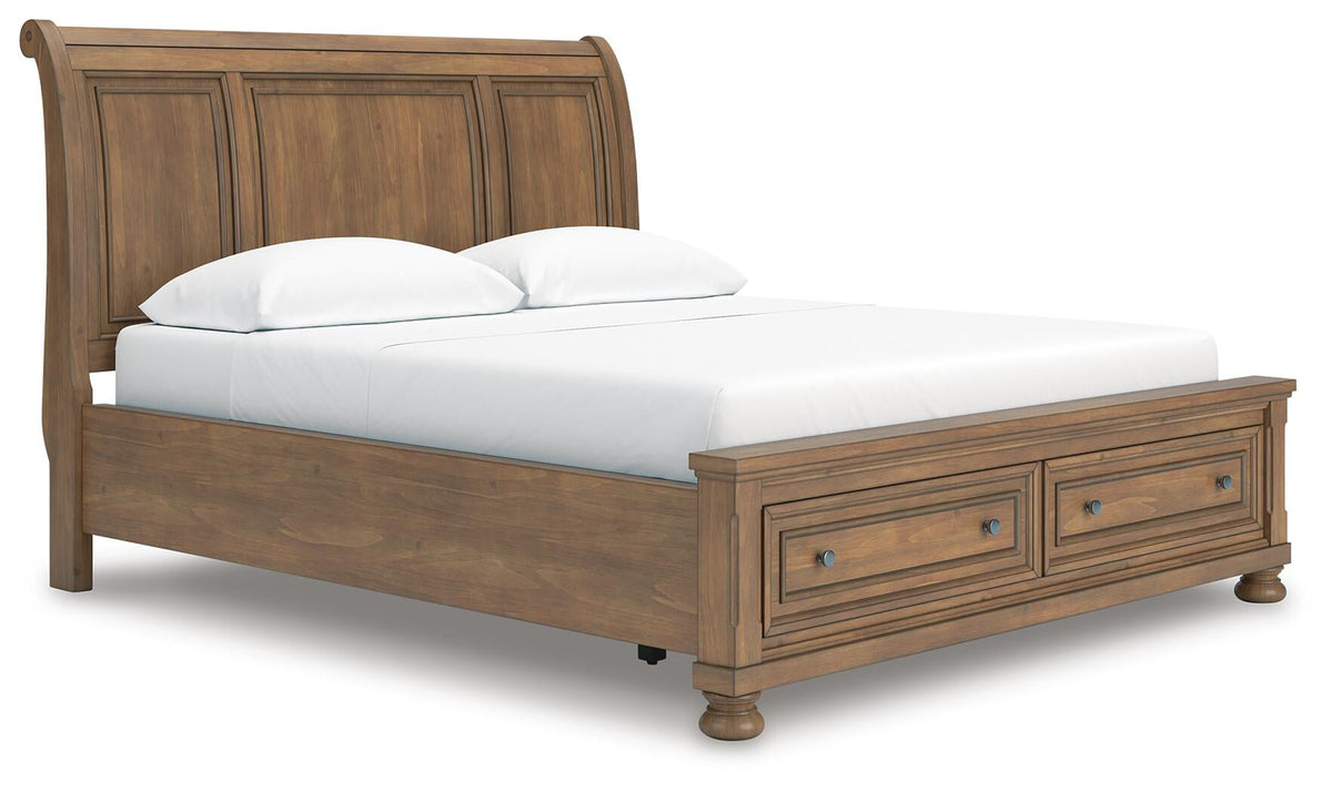 Vandenmore California  Storage Sleigh Bed With Mirrored Dresser And Nightstand