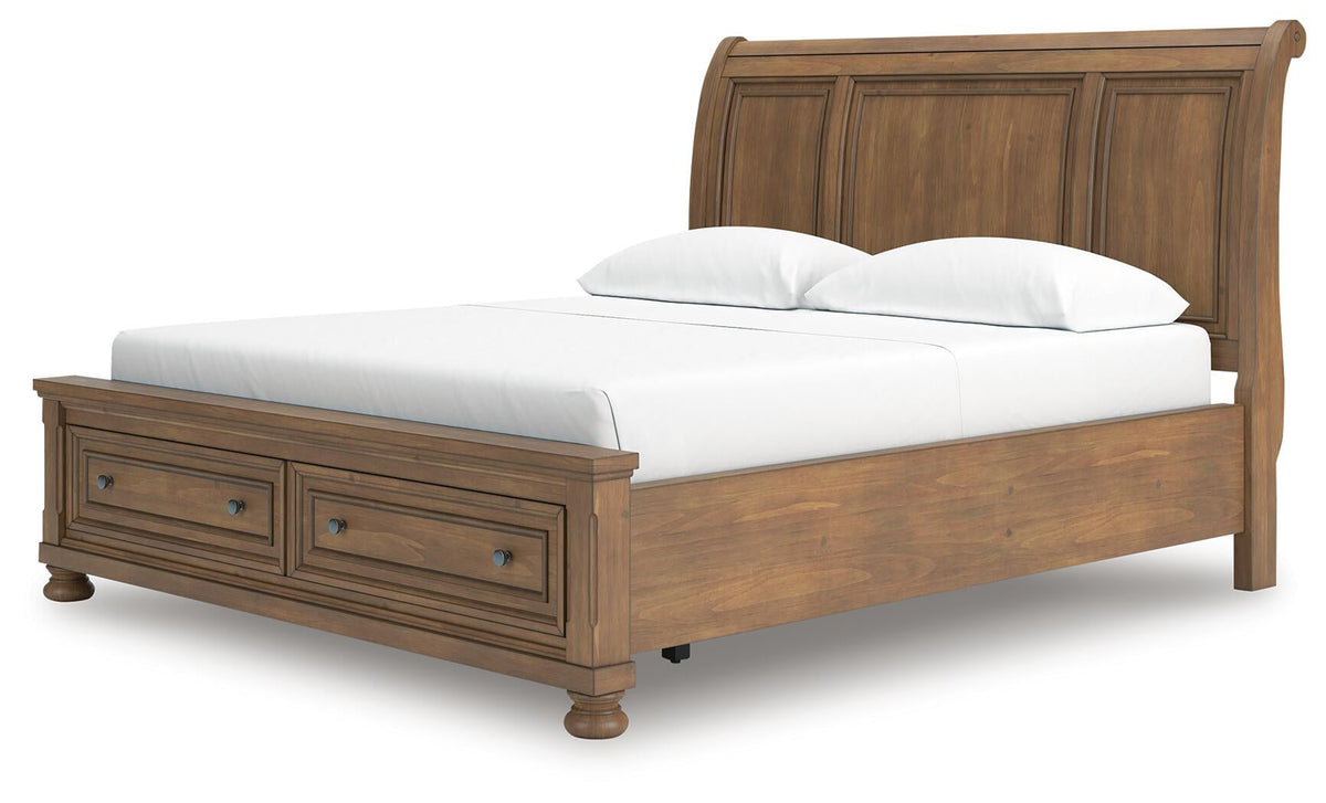 Vandenmore California  Storage Sleigh Bed With Mirrored Dresser And Nightstand