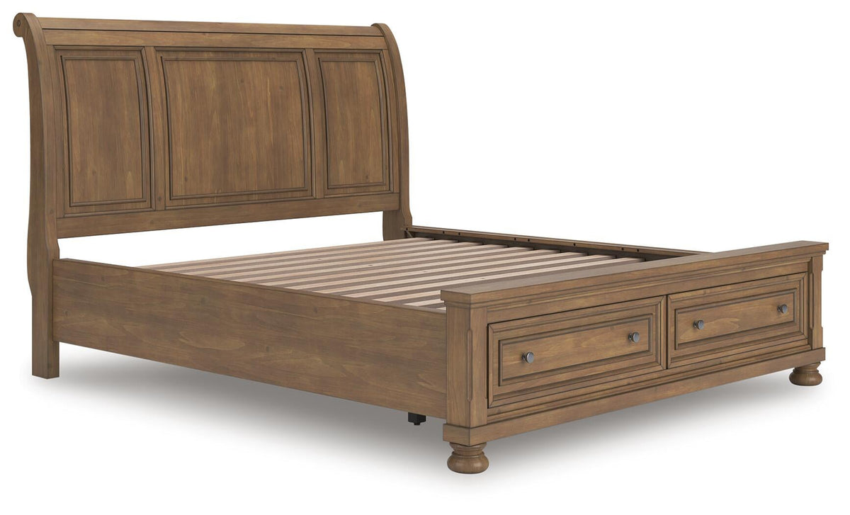 Vandenmore California  Storage Sleigh Bed With Mirrored Dresser And Nightstand