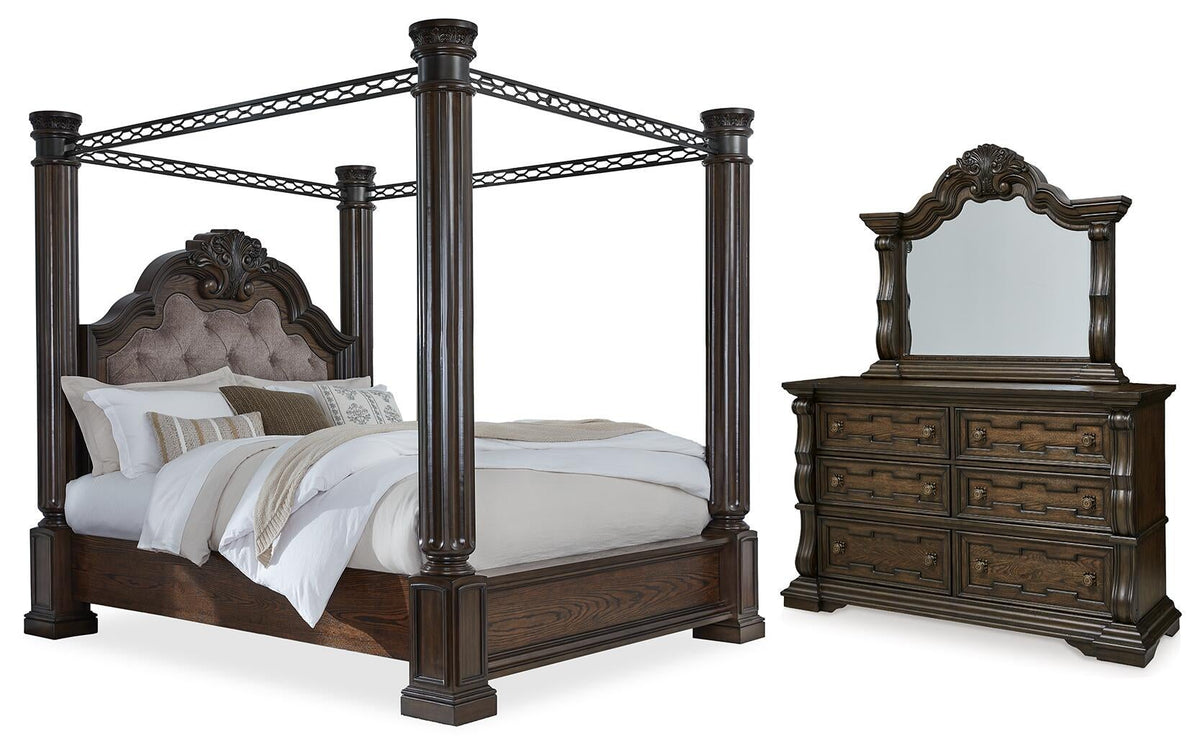 Maylee  Canopy Bed, Dresser And Mirror