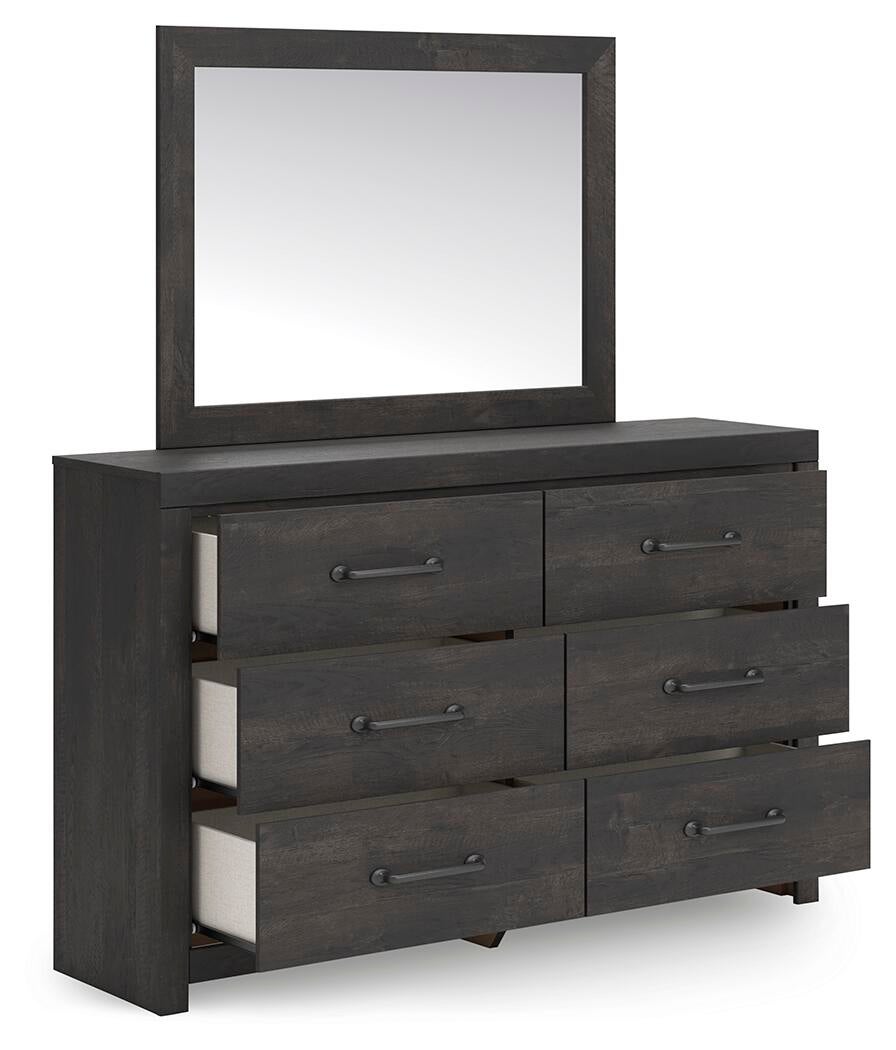Delmorta  Panel Bed, Dresser And Mirror