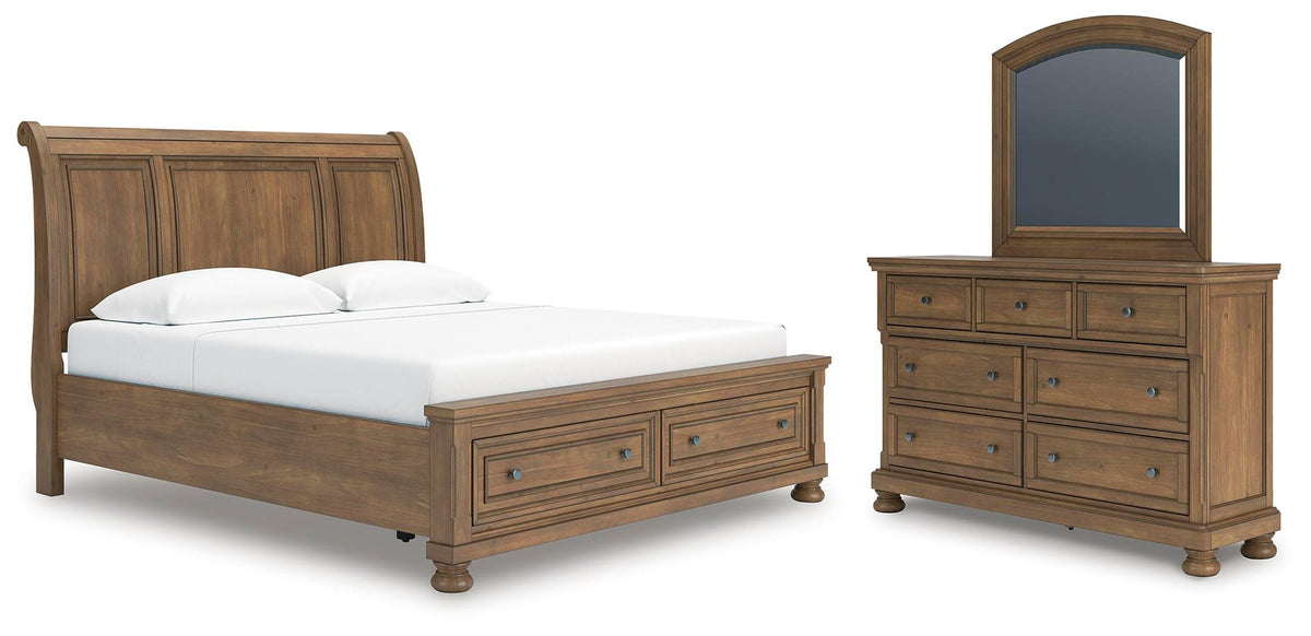 Vandenmore  Storage Sleigh Bed With Mirrored Dresser