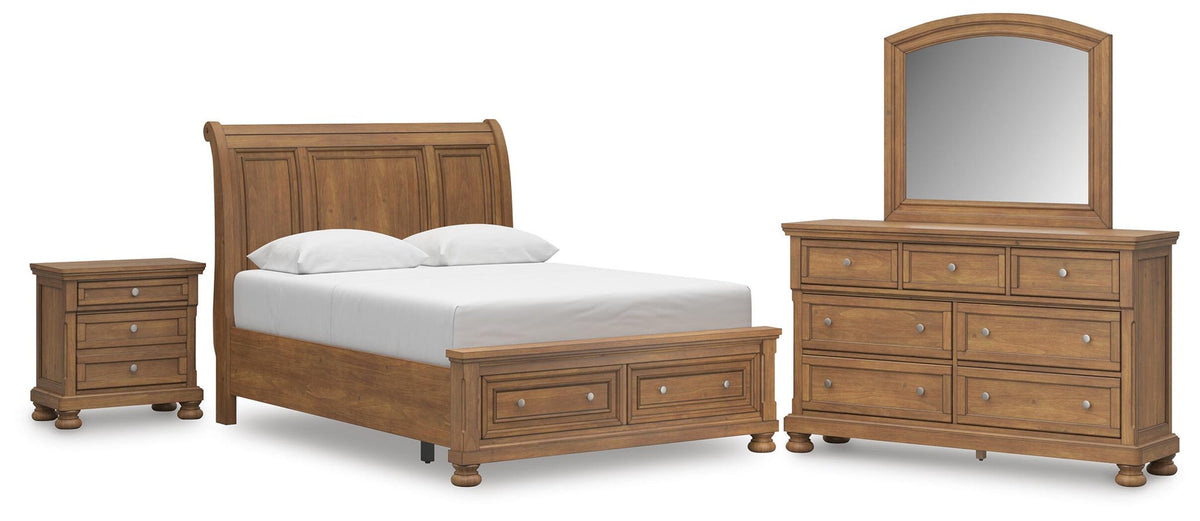 Vandenmore  Storage Sleigh Bed With Mirrored Dresser And Nightstand