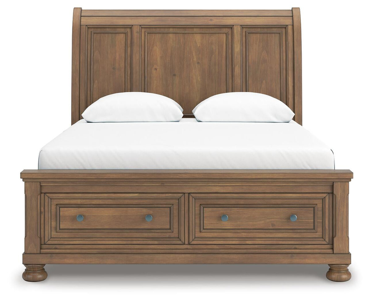 Vandenmore  Storage Sleigh Bed With Mirrored Dresser And Nightstand