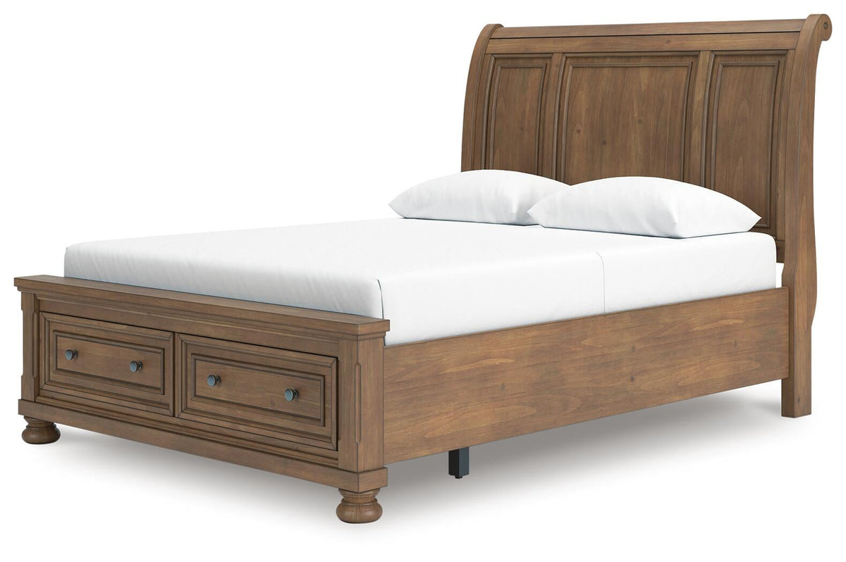 Vandenmore  Storage Sleigh Bed With Mirrored Dresser And Nightstand