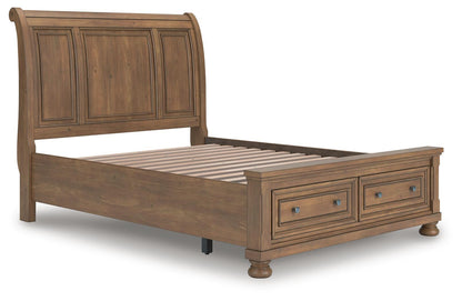 Vandenmore  Storage Sleigh Bed With Mirrored Dresser And Nightstand