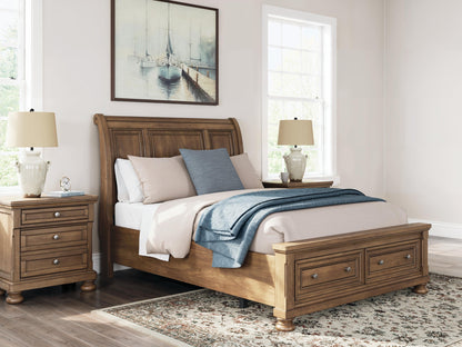 Vandenmore  Storage Sleigh Bed With Mirrored Dresser And Nightstand