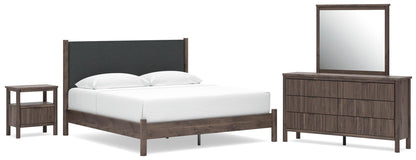 Cadmori  Upholstered Panel Platform Bed, Dresser, Mirror And Nightstand