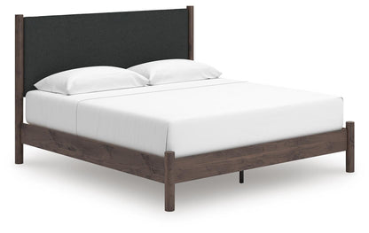 Cadmori  Upholstered Panel Platform Bed, Dresser And Mirror