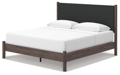 Cadmori  Upholstered Panel Platform Bed, Dresser And Mirror