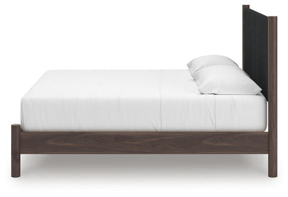 Cadmori  Upholstered Panel Platform Bed, Dresser And Mirror