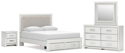 Birmonton  Upholstered Panel Platform Storage Bed, Dresser, Mirror And Nightstand