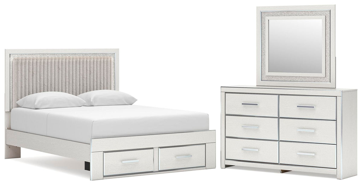 Birmonton  Upholstered Panel Platform Storage Bed, Dresser And Mirror