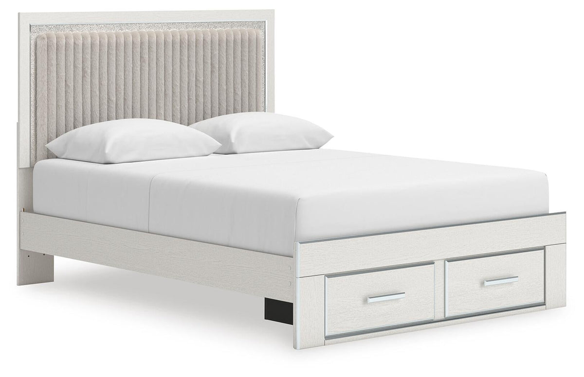 Birmonton  Upholstered Panel Platform Storage Bed, Dresser And Mirror