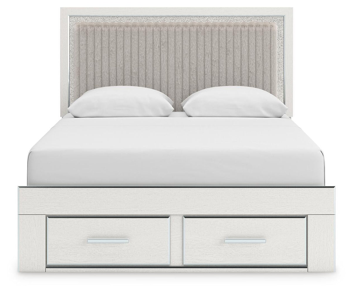 Birmonton  Upholstered Panel Platform Storage Bed, Dresser And Mirror