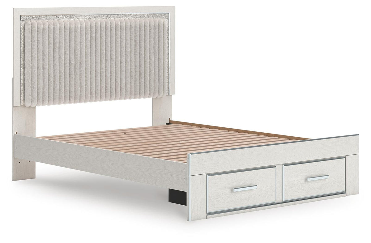 Birmonton  Upholstered Panel Platform Storage Bed, Dresser And Mirror