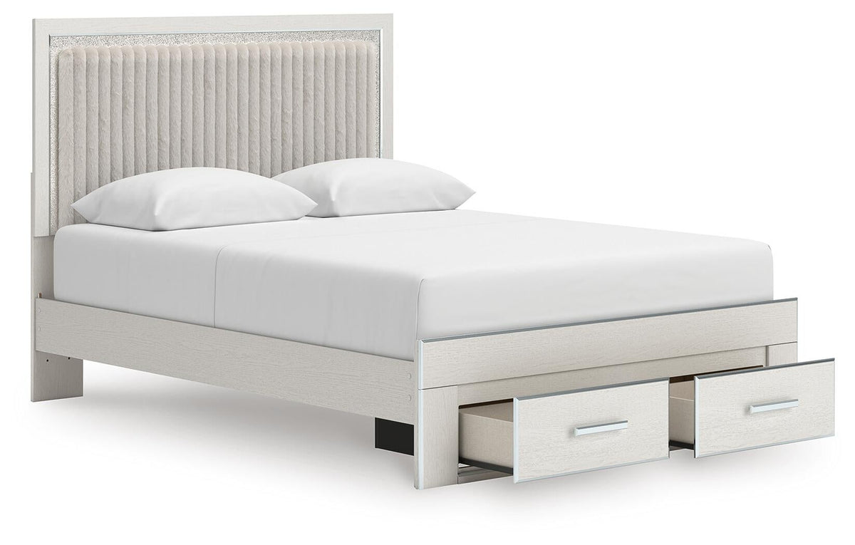 Birmonton  Upholstered Panel Platform Storage Bed, Dresser And Mirror