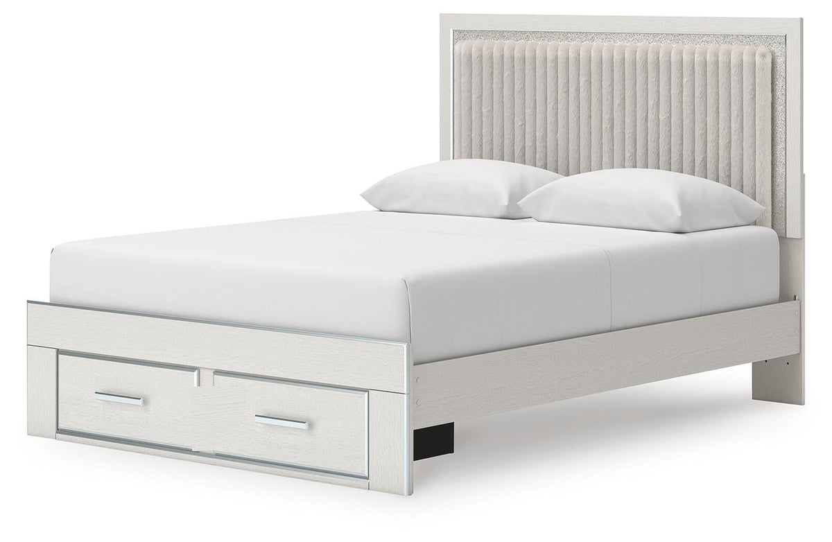 Birmonton  Upholstered Panel Platform Storage Bed, Dresser And Mirror