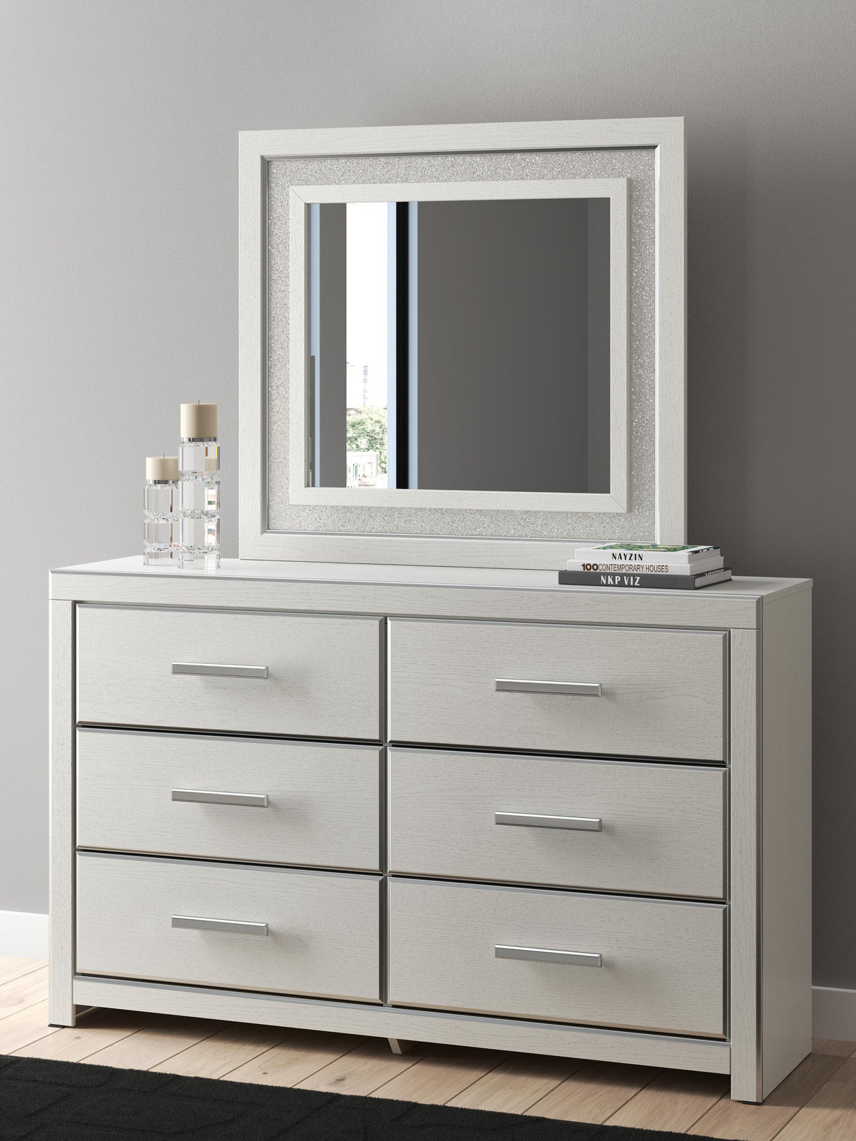 Birmonton  Upholstered Panel Platform Storage Bed, Dresser And Mirror