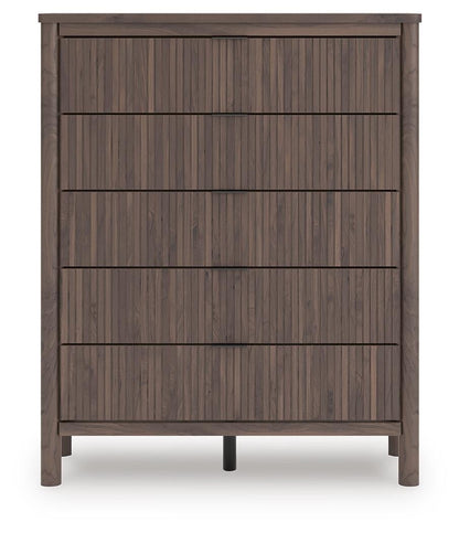 Cadmori  Upholstered Panel Bed, Dresser, Mirror And Nightstand