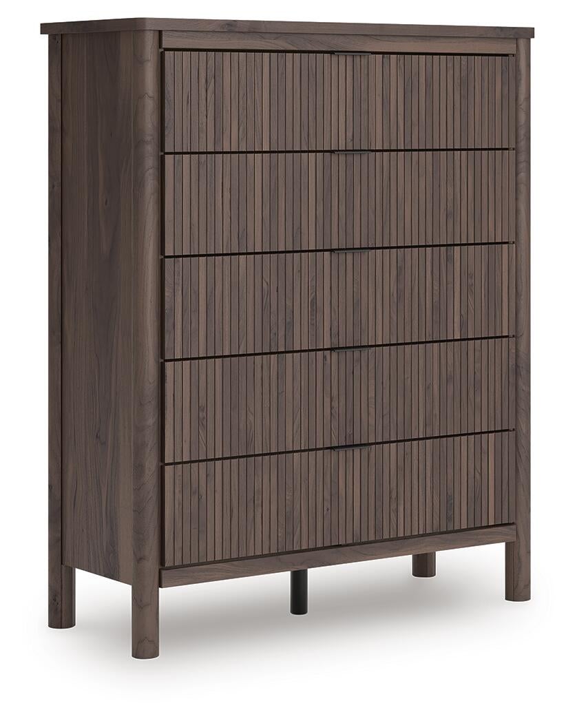 Cadmori  Upholstered Panel Bed, Dresser, Mirror And Nightstand