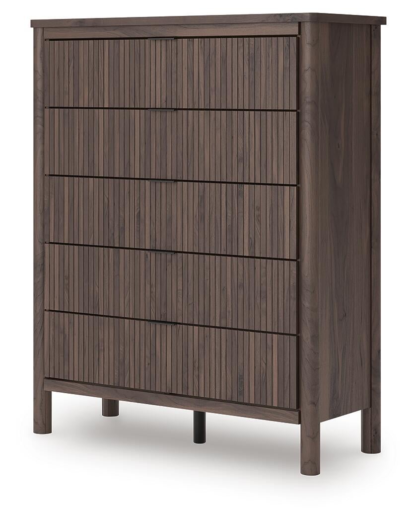 Cadmori  Upholstered Panel Bed, Dresser, Mirror And Nightstand