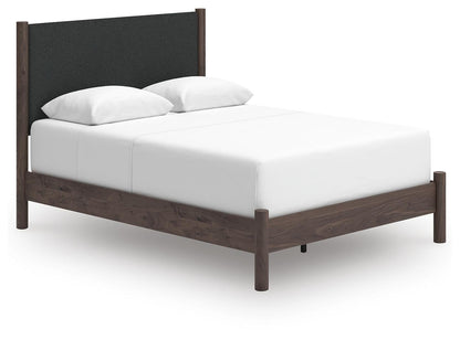 Cadmori  Upholstered Panel Bed, Dresser, Mirror And Nightstand
