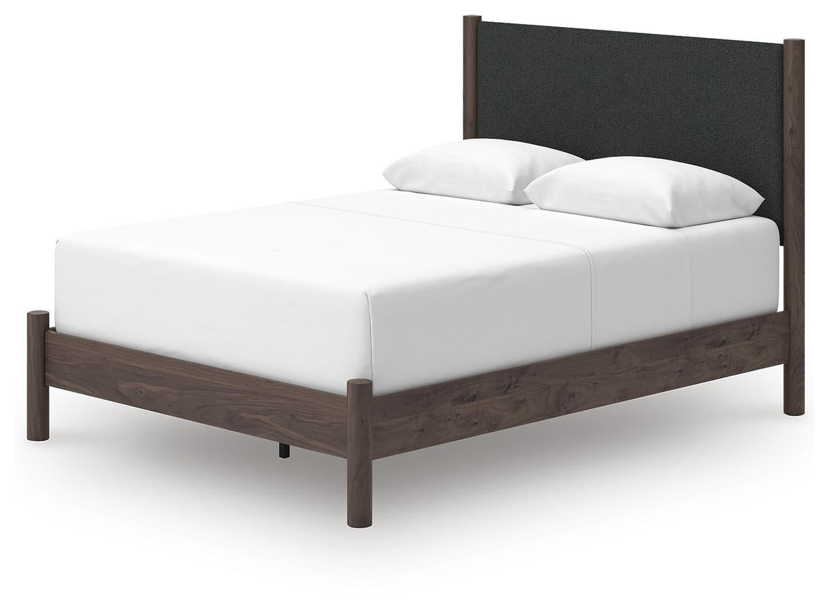 Cadmori  Upholstered Panel Bed, Dresser, Mirror And Nightstand