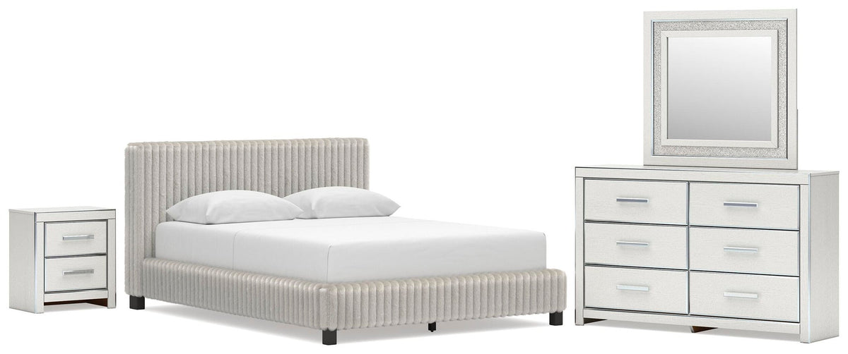 Birmonton  Upholstered Bed, Dresser, Mirror And Nightstand